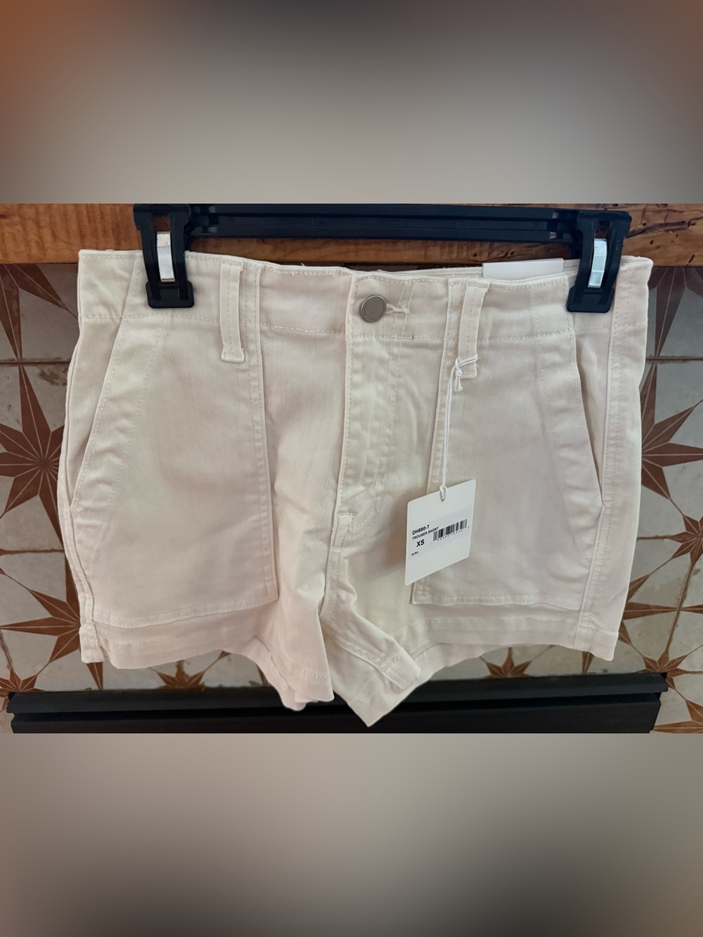High-Rise Cream Denim Shorts with Front Patch Pockets
